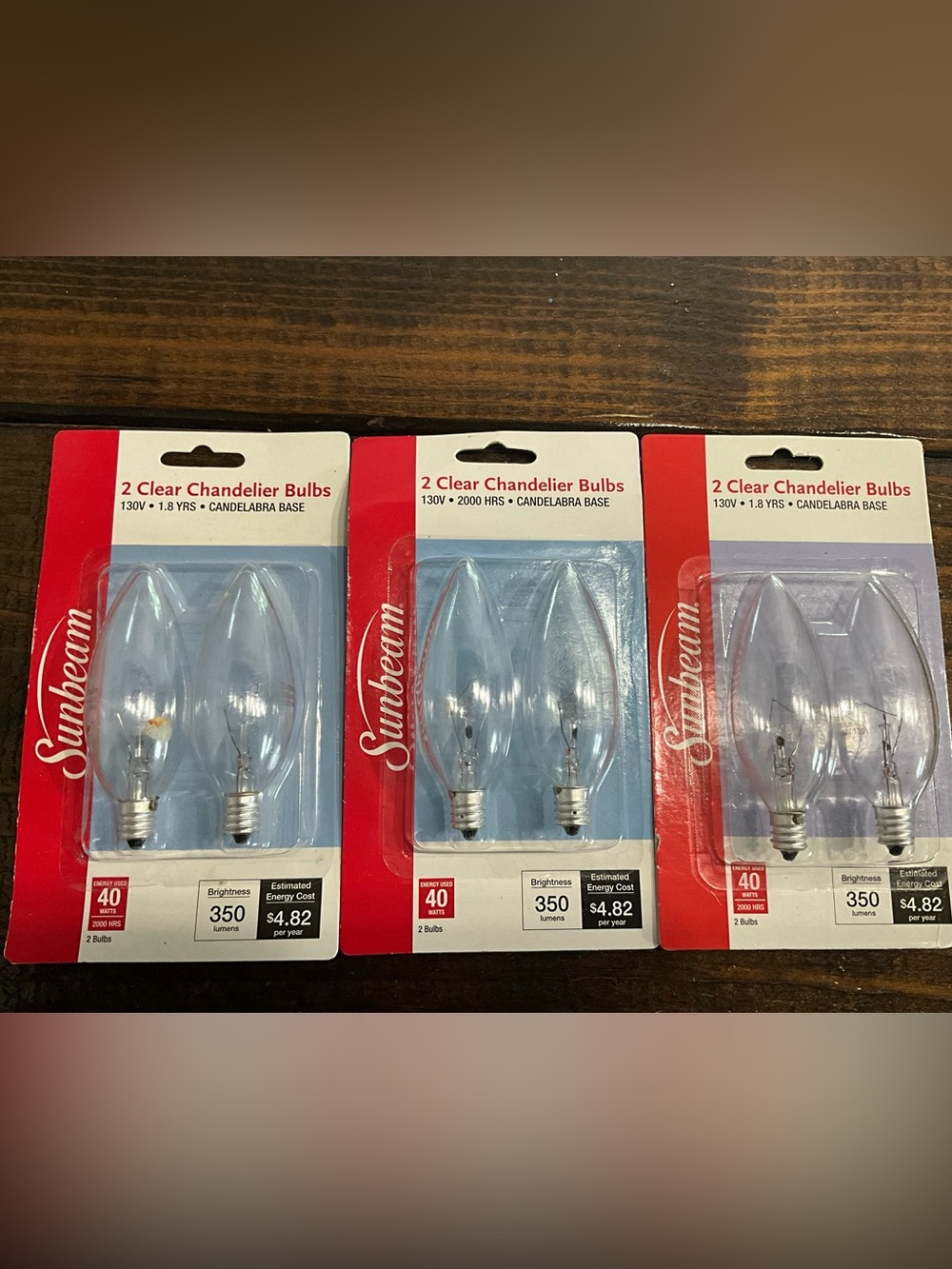 Lot of 3 Packs 2014 Sunbeam 40W Clear Chandelier Light Bulbs Unopened